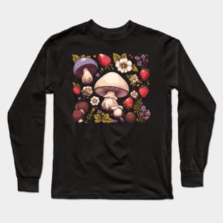 Vintage Cottagecore Mushrooms and Strawberries Long Sleeve T-Shirt